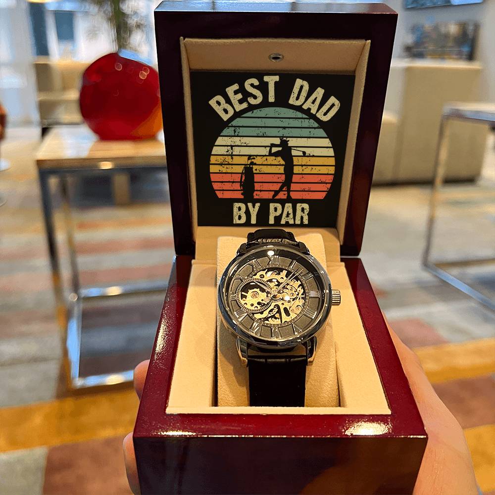 Best Dad By Par - Fathers Day Golf Gifts - Watch Gift For Men - Openwork Watch