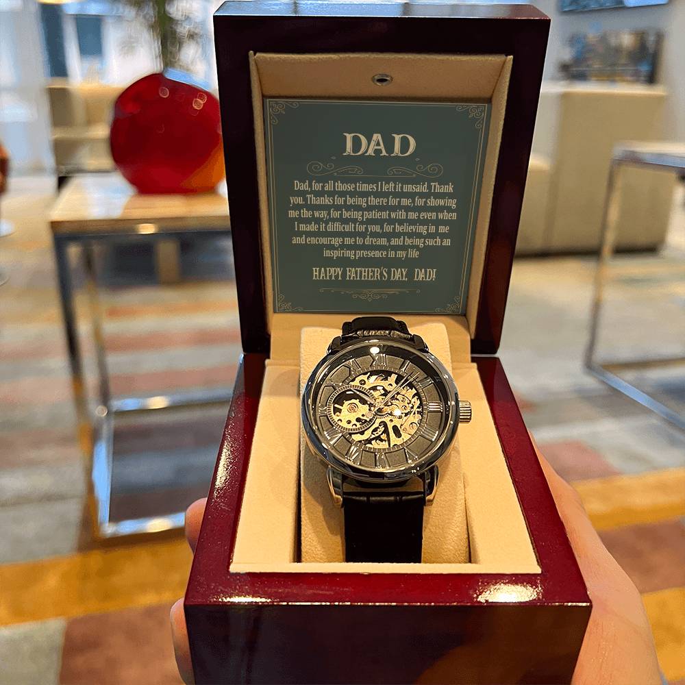 Wrist Watch For Dad Men's Openwork Watch Father's Day Gift From Daughter Gift From Son Dad Father's Day Gift Watch With Message Card