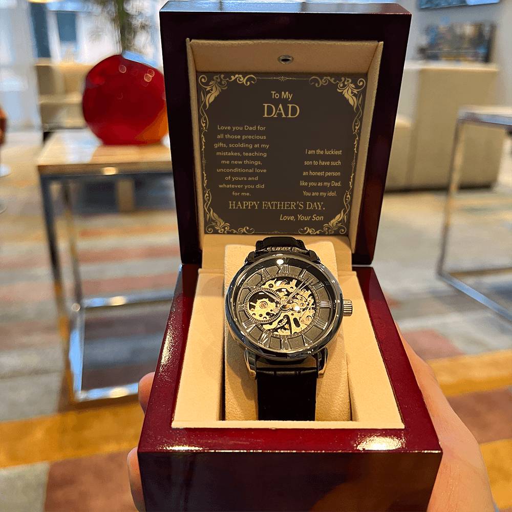 To My Dad Watch With Message Card Openwork Watch For Men Father's Day Gift To Dad From Son Fathers Day Present From Son