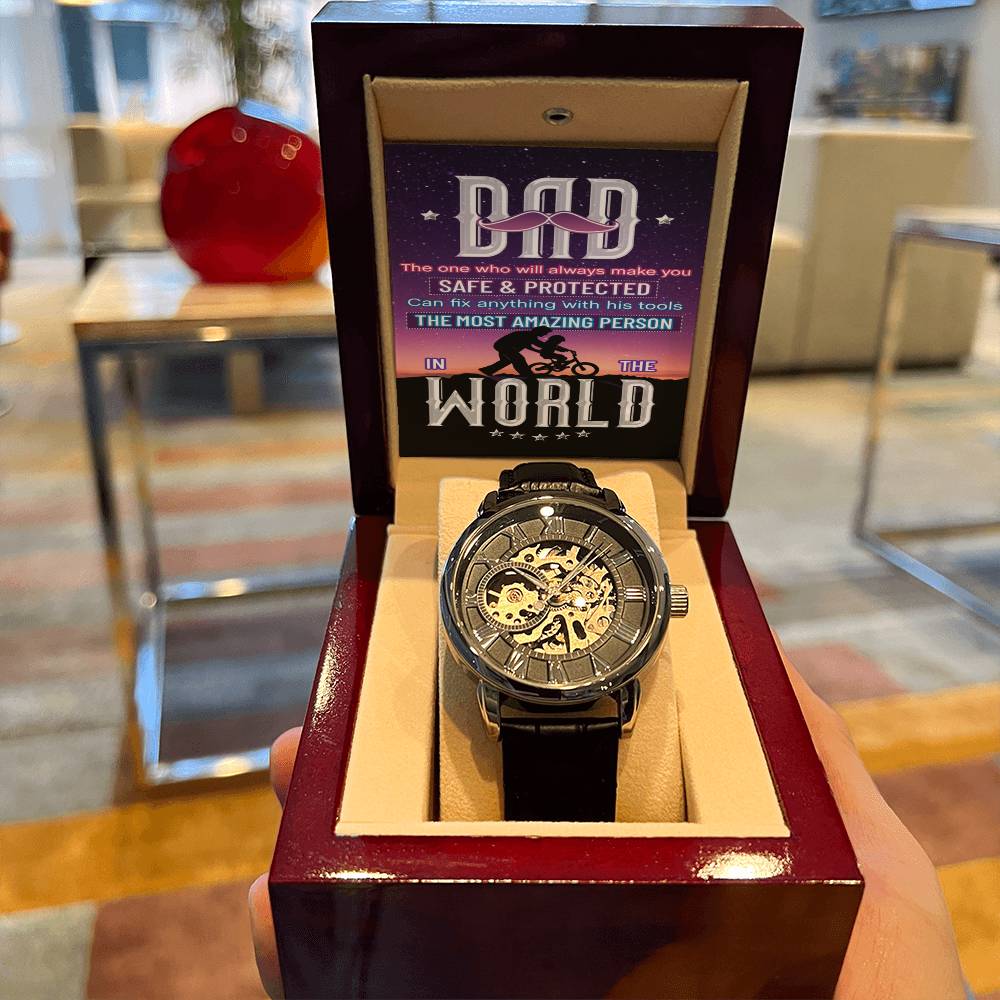 To My Dad Watch Openwork Watch With Message Card For Dad Father's Day Gift Watch