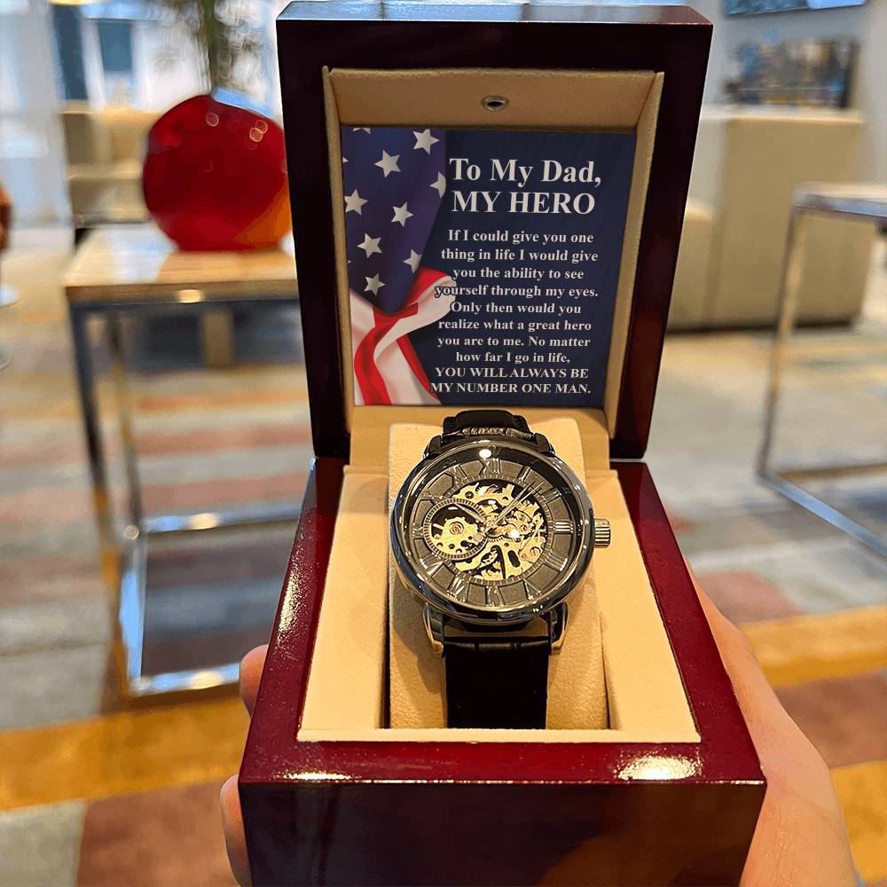 Gift For Dad Fathers Day Gift From Daughter Openwork Watch Gift For Men To My Dad Birthday Gift From Son