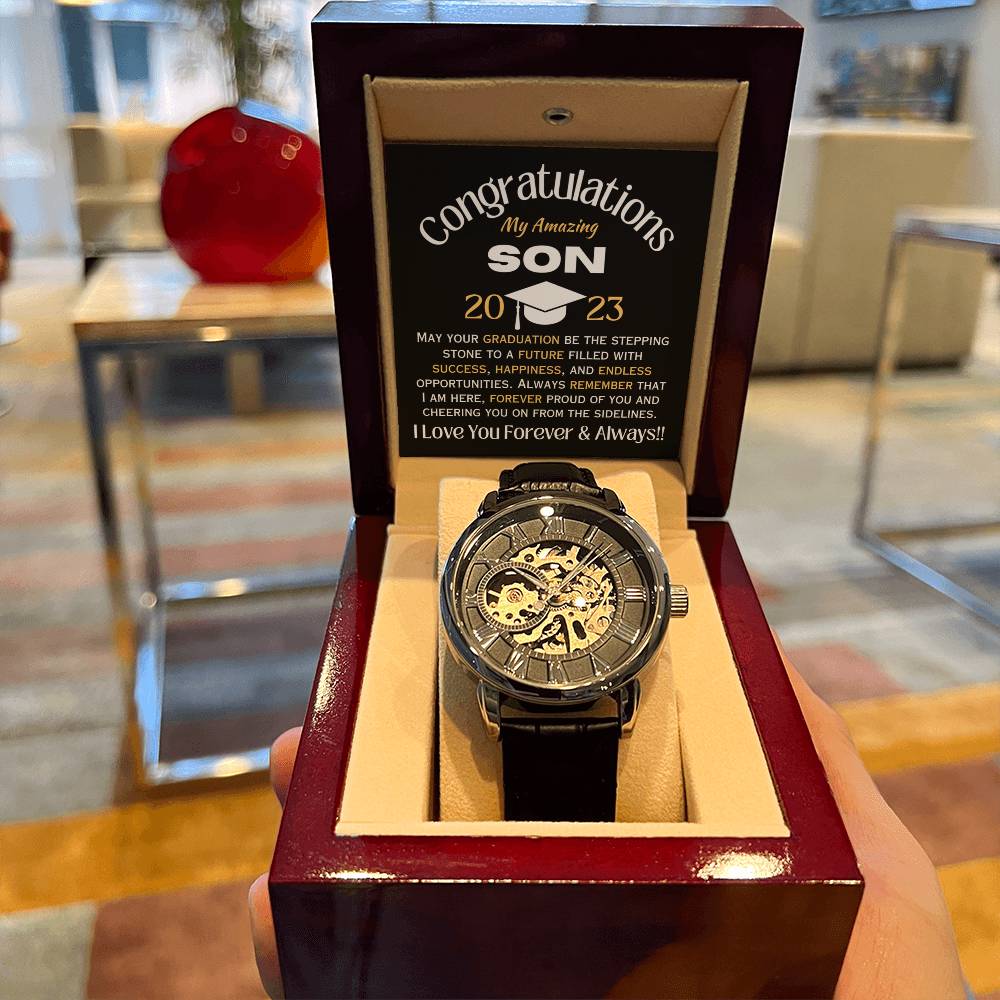 To My Amazing Son Graduation Men's Openwork Watches