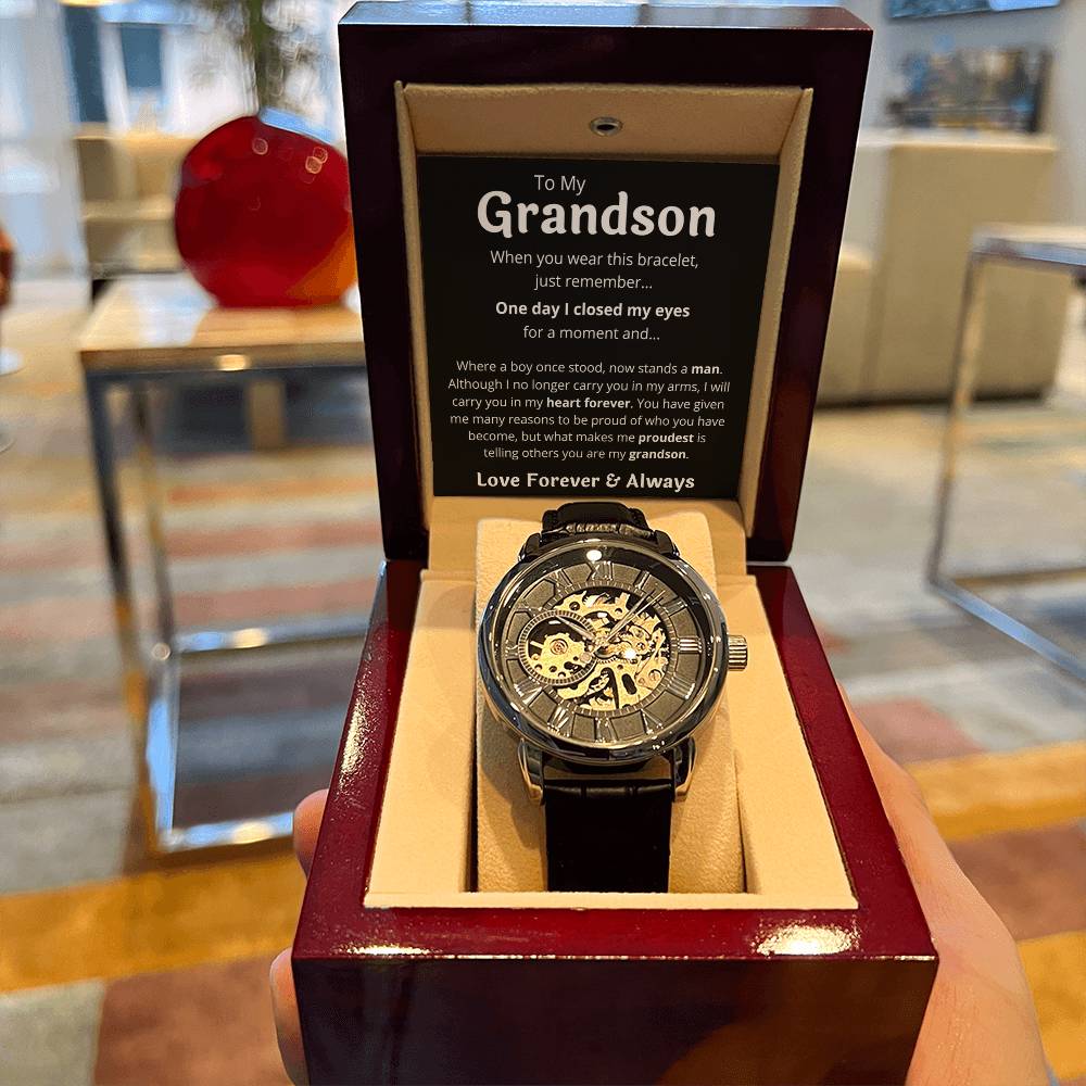 To My Grandson Openwork Watches For Him, Personal Engraving
