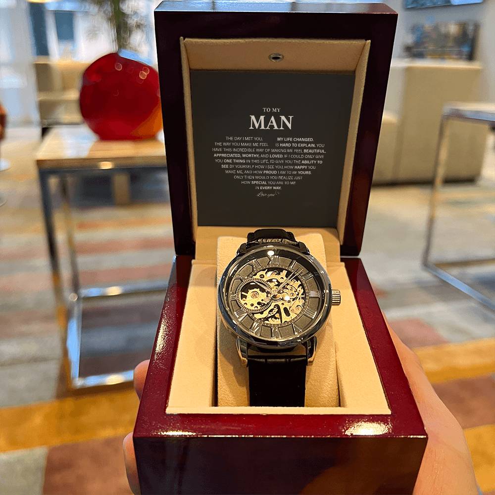 Personalized Sentimental Gifts For Boyfriend, To My Man Openwork Watches, Birthday Christmas Anniversary Valentine Gift