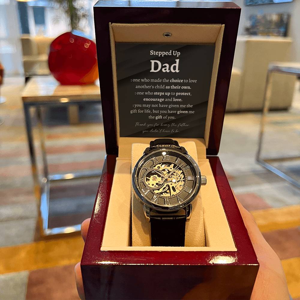 Step Dad Fathers Day Gift From Stepson Stepdaughter Luxury Watch Birthday Present For Bonus Dad Step Father Wedding Gift Stepdad Gift(1) Openwork Watch