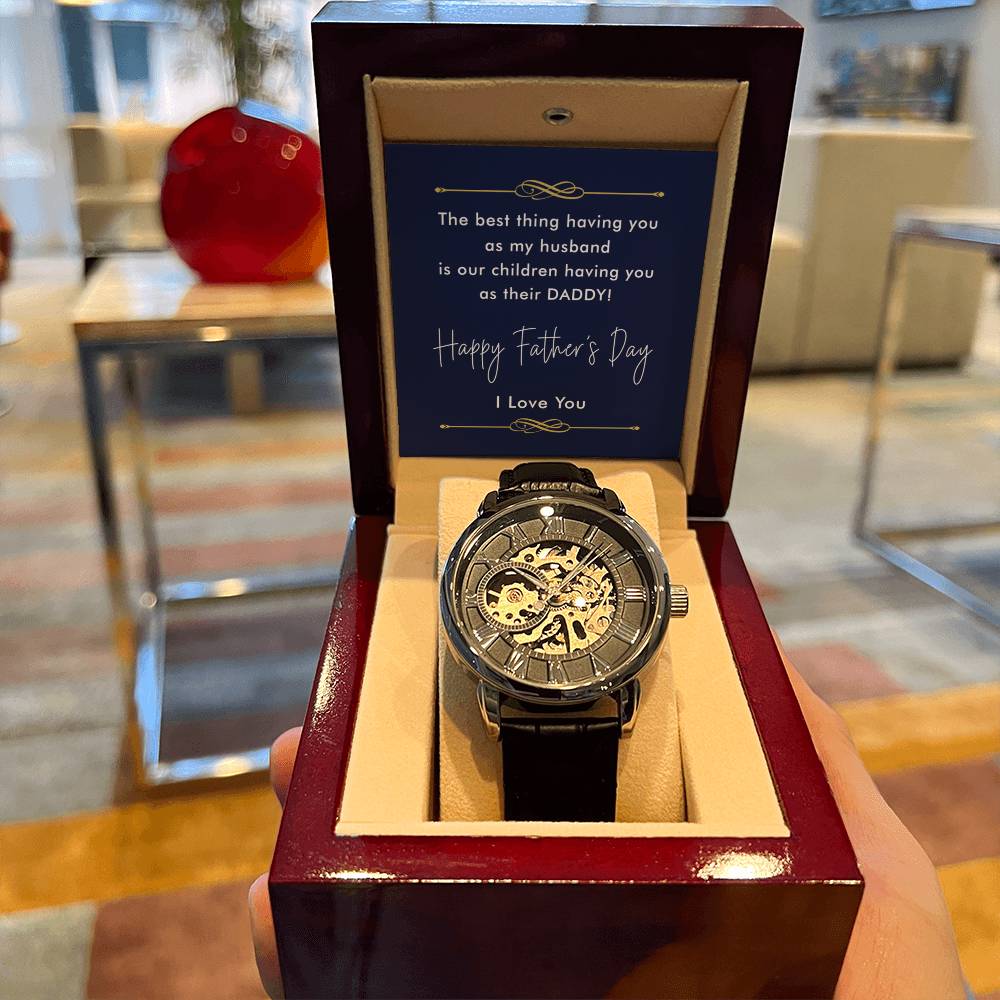 Happy Father's Day To My Wonderful Husband Openwork Watch Gift Of Love From Wife Or Partner