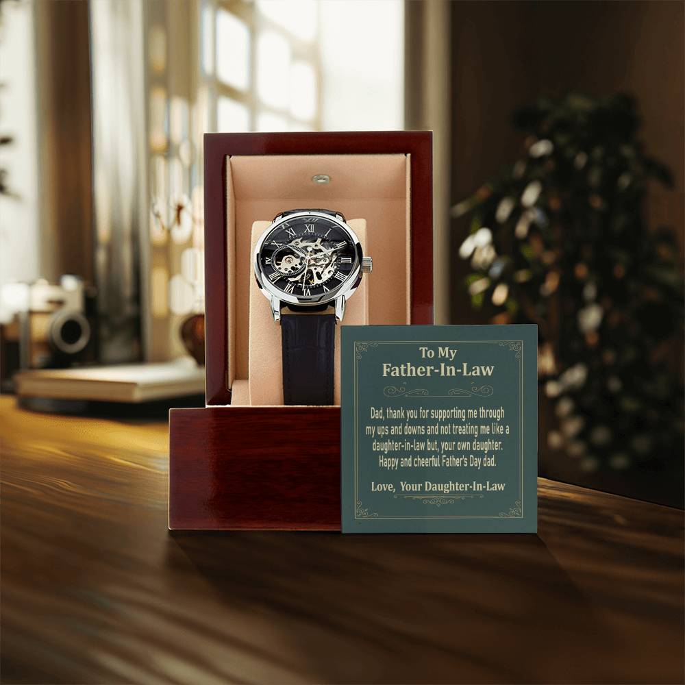 To My Father-In-Law Gift Watch Openwork Watch For Father-In-Law Father's Day Gift From Daughter-In-Law Dad Gift From Daughter-In-Law