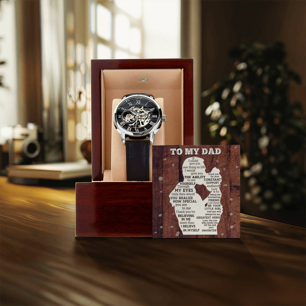 Gift For Dad From Daughter Special Constant Support Men&#39;s Openwork Watch