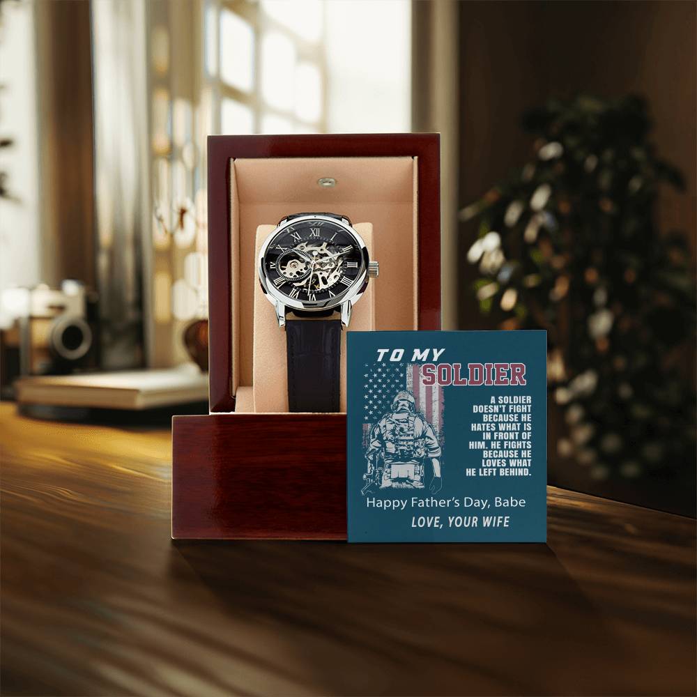 To My Soldier Watch With Message Card Openwork Watch For Soldier Dad Father&#39;s Day Gift For Military Dad Father&#39;s Day Gift Watch From Wife