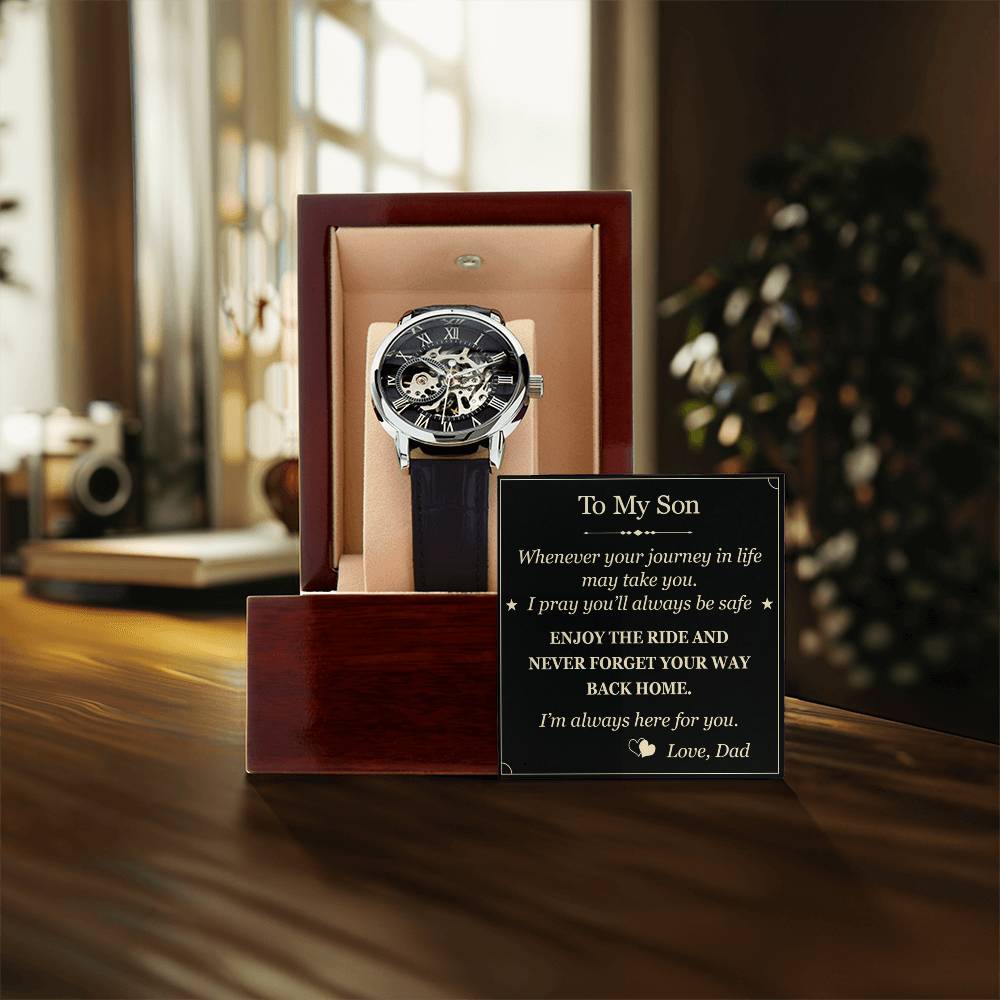 To My Son Gift From Dad Father Openwork Watches For Birthday Graduation, Christmas Or Any Special Occasion