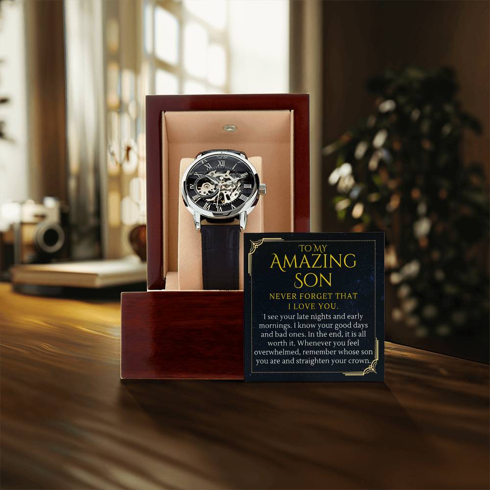 To My Amazing Son Gift, Straighten Your Crown Encouragement Men Openwork Watches