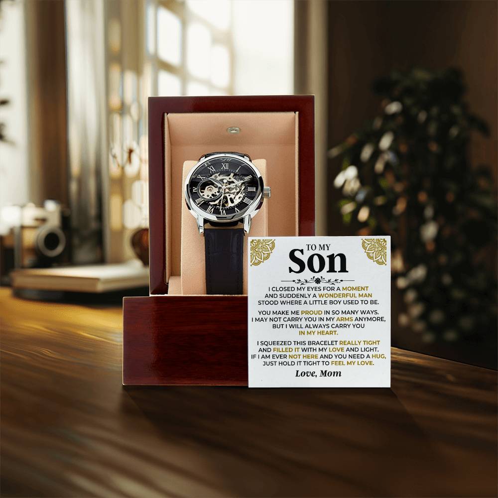 To My Son  Love Mom  Openwork Watches Gift Set