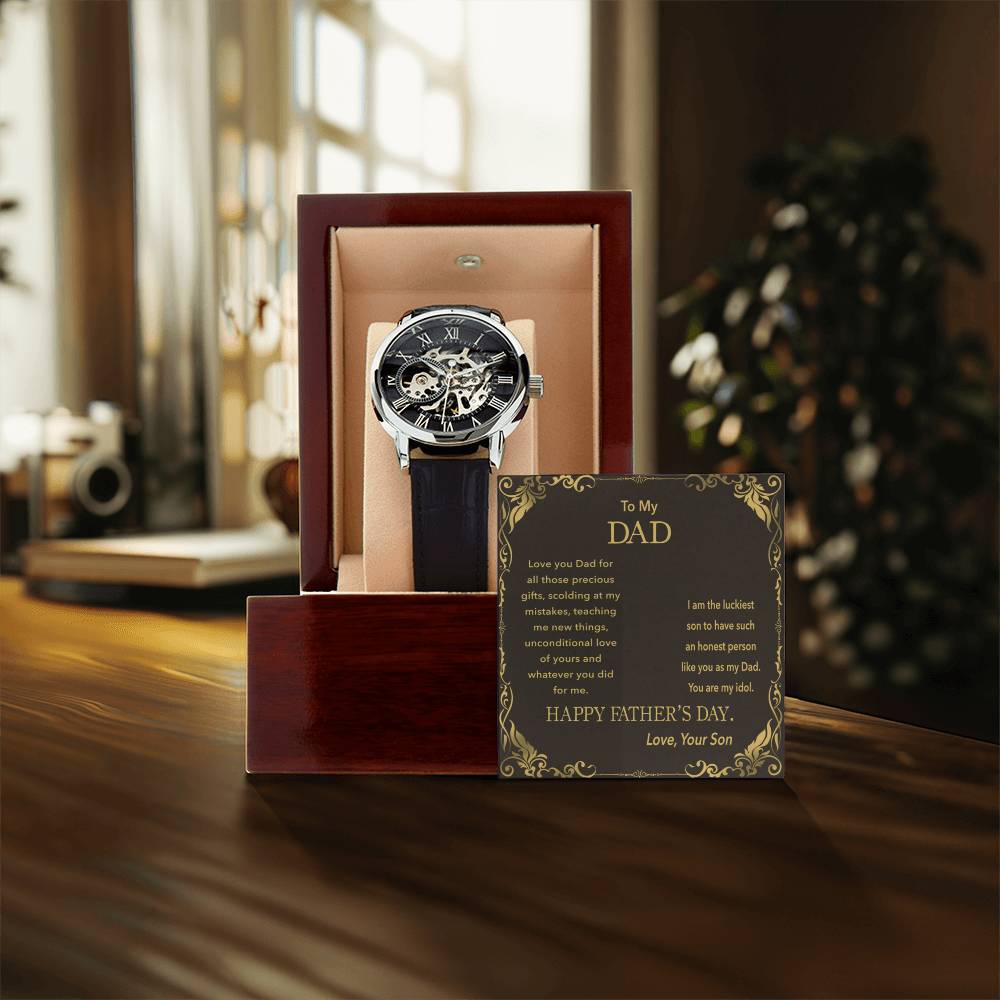 To My Dad Watch With Message Card Openwork Watch For Men Father's Day Gift To Dad From Son Fathers Day Present From Son