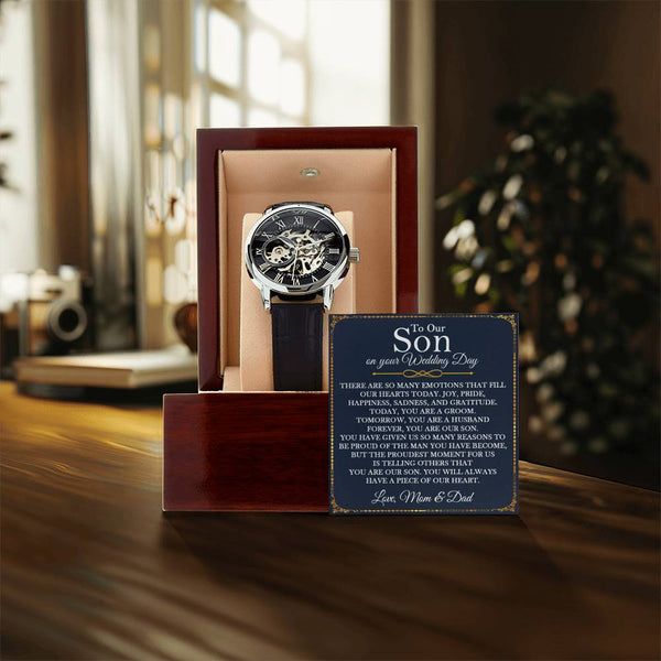 To Our Son On Your Wedding Day Openwork Watch For Son Getting Married Wedding Gift For Son From Mom & Dad Wedding Gift To Son
