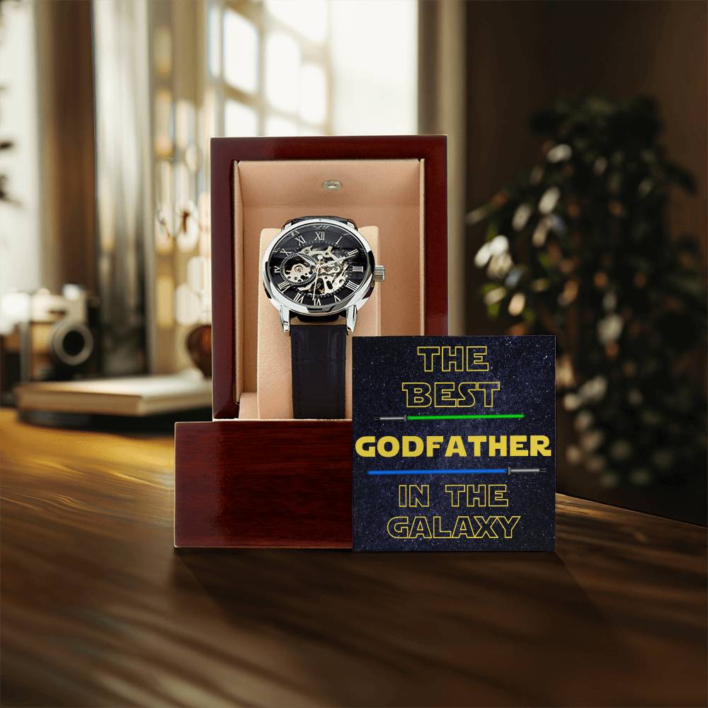 Godfather Gifts Men's Watch Funny Gift Idea For The Best Godfather In The Galaxy For Father's Day Birthday Openwork Watch