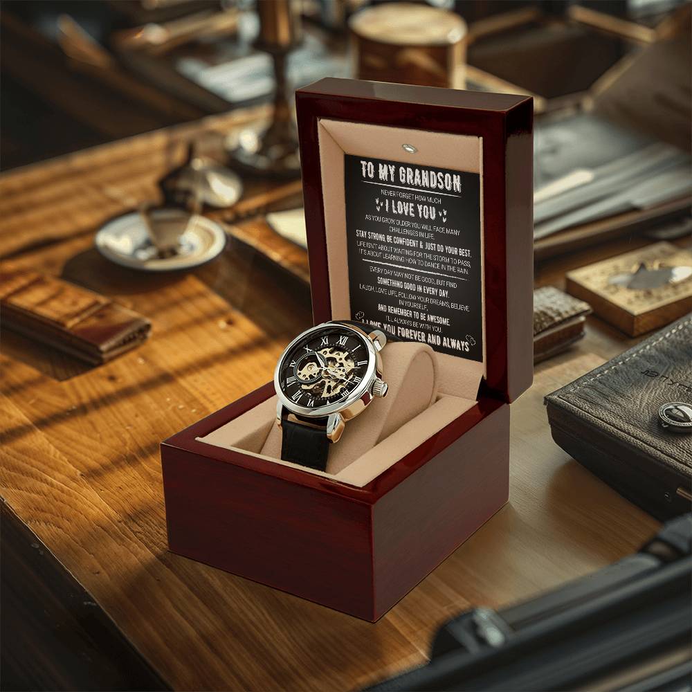 To My Grandson - Love You Forever - Black - Openwork Watches