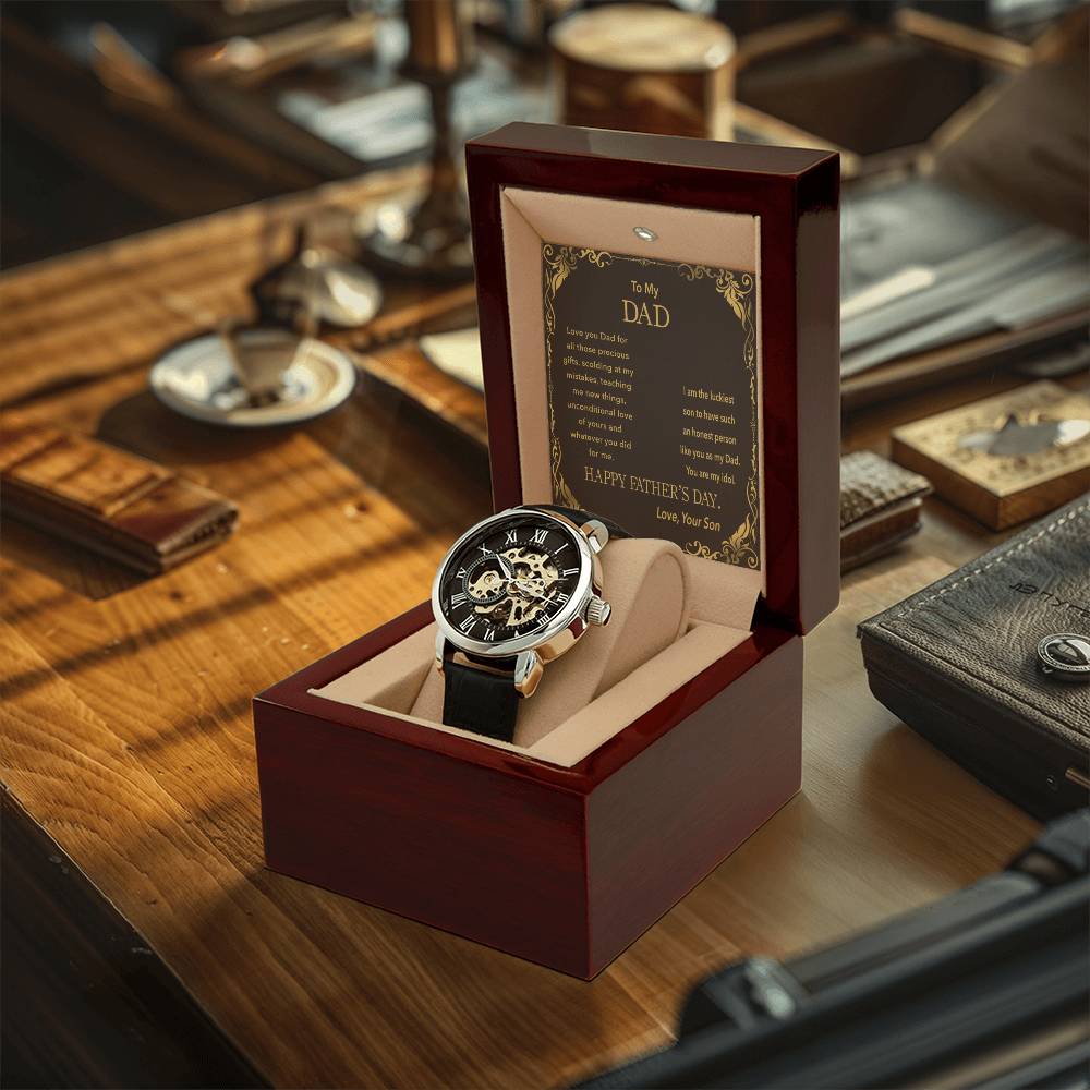 To My Dad Watch With Message Card Openwork Watch For Men Father's Day Gift To Dad From Son Fathers Day Present From Son