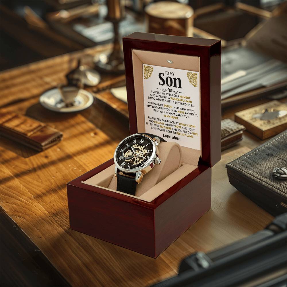 To My Son  Love Mom  Openwork Watches Gift Set