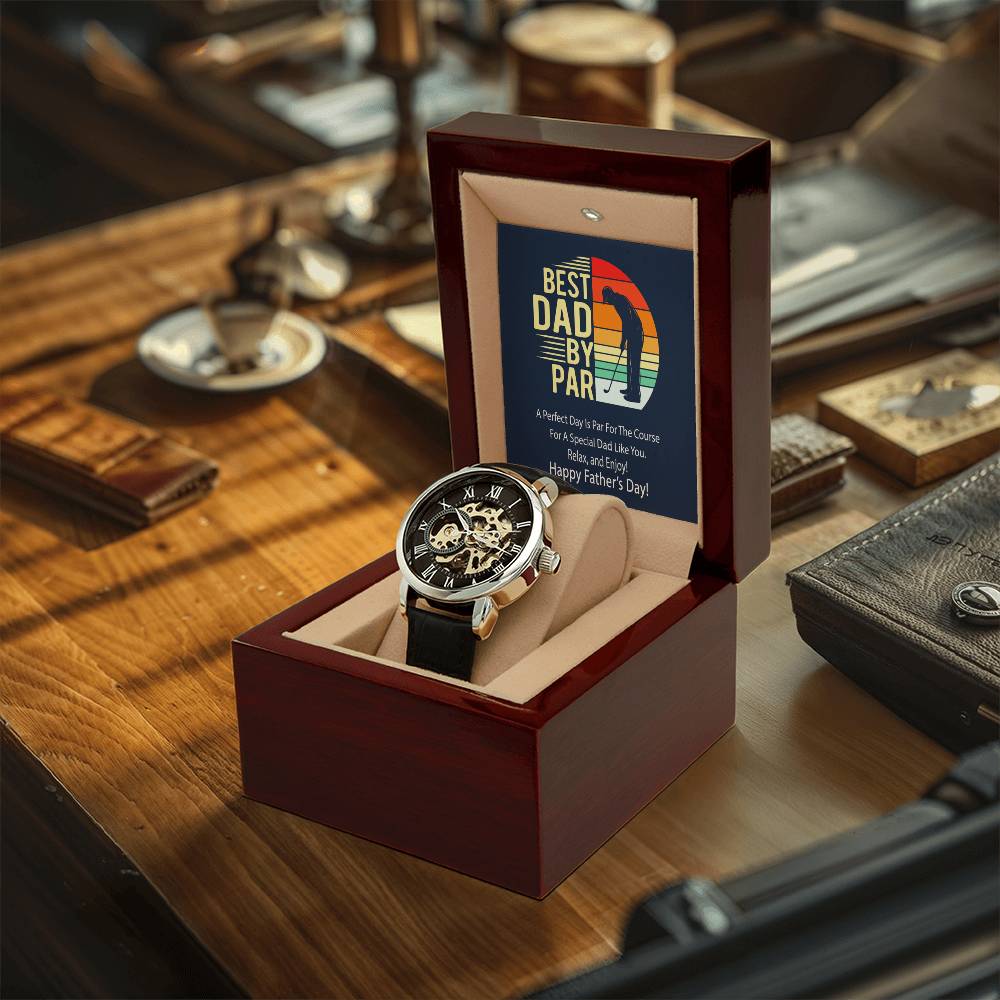 Best Dad By Par Openwork Watch With Message Card Father's Day Gift Watch For Dad