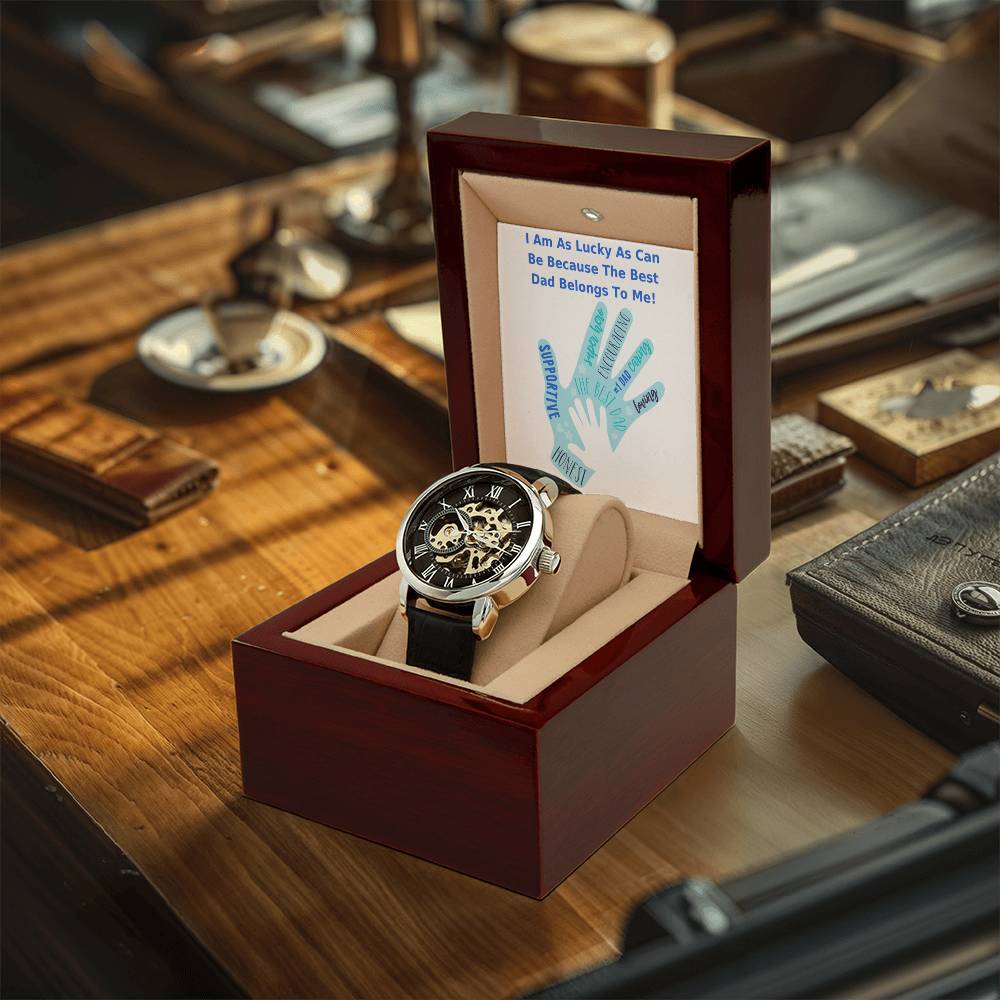 Lucky As Can Be The Best Dad Belongs To Me - Mens Watch Fathers Day - Gifts For Men Openwork Watch