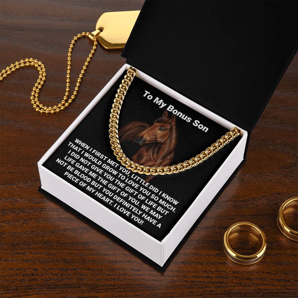 To My Bonus Son Necklace Gift For Step Son Bonus Son Graduation Graduate Gift Fathers Day Father Son Gift Horse Lover Cuban Link Chain