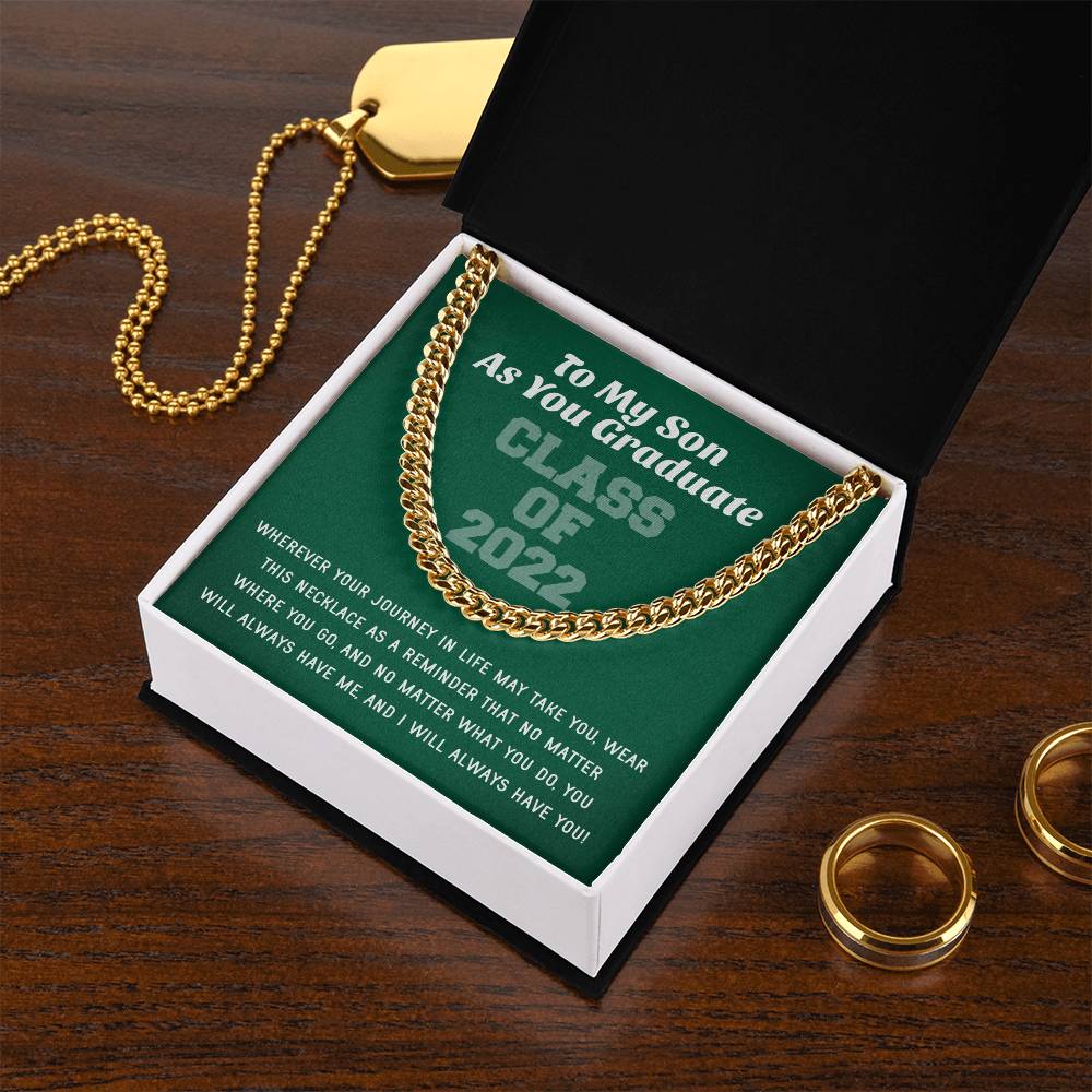 Son Graduation Class Of 2022 High School Graduation College Graduation Gift For Son Mens Gold Cuban Link Chain Necklac