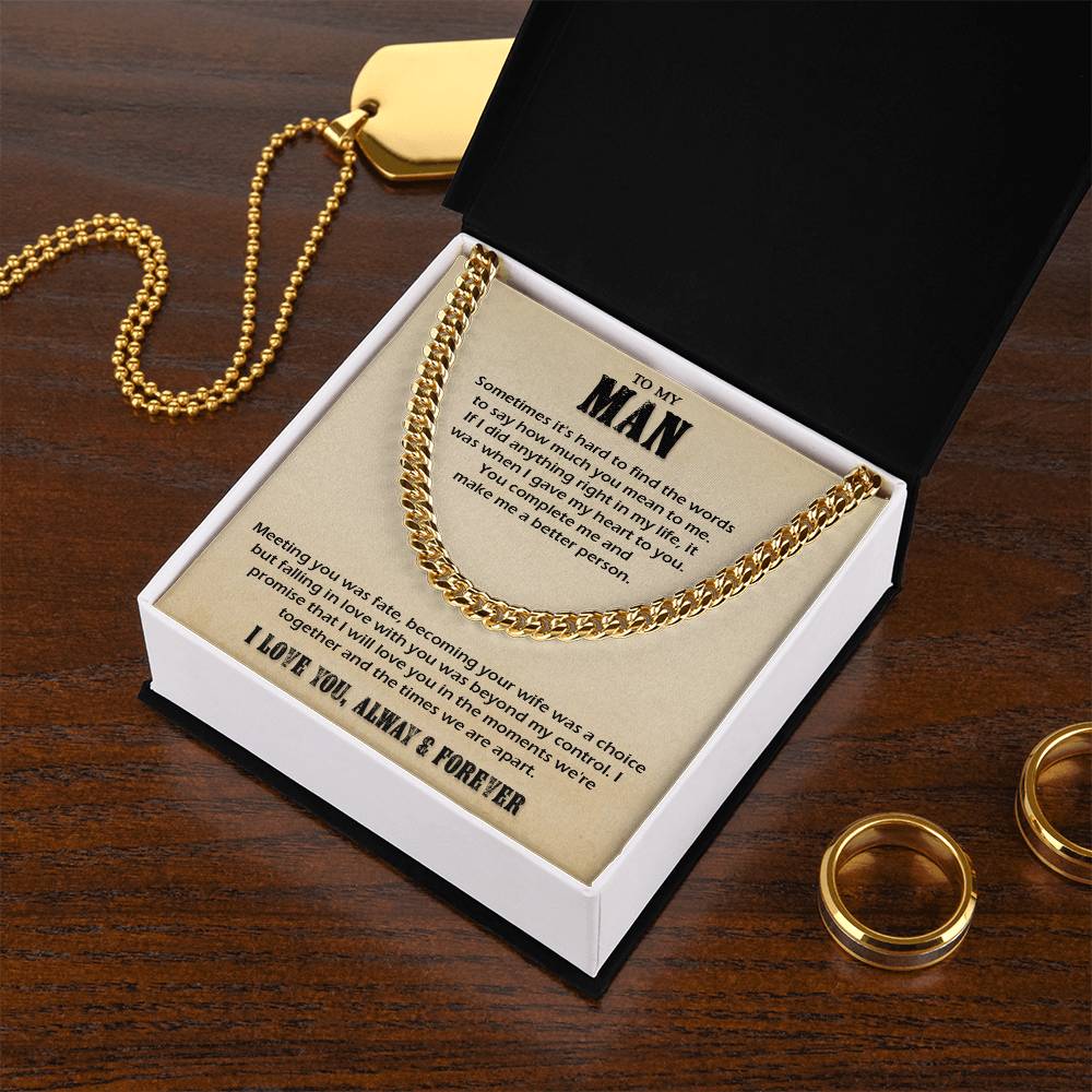 To My Man Cuban Chain Necklace Husband Necklace Gift For Husband From Wife Cuban Link Chain