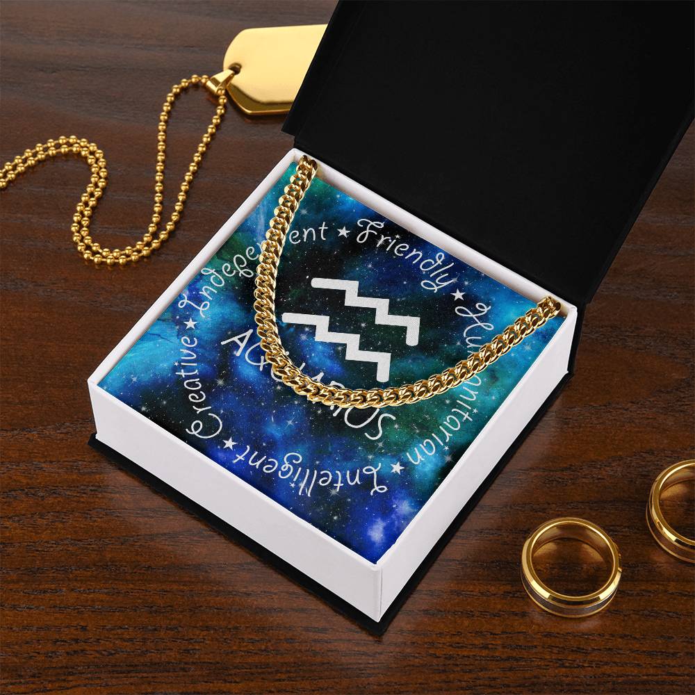 Cuban Link Chain Necklace - Aquarius Theme