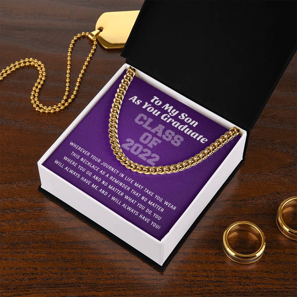 Son Graduation Class Of 2022 High School Graduation College Graduation Gift For Son Mens Gold Cuban Link Chain Necklac