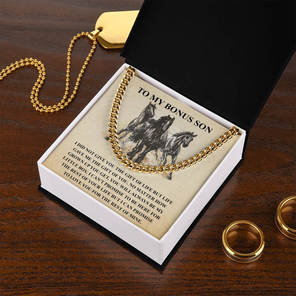 To My Bonus Son Necklace Gift For Step Son Bonus Son Graduation Graduate Gift Fathers Day Father Son Gift Horse Lover Cuban Link Chain