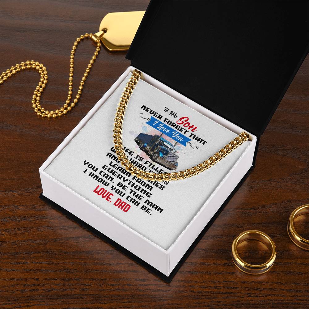 Never Forget I Love You Cuban Link Chain Necklace Gift For Son