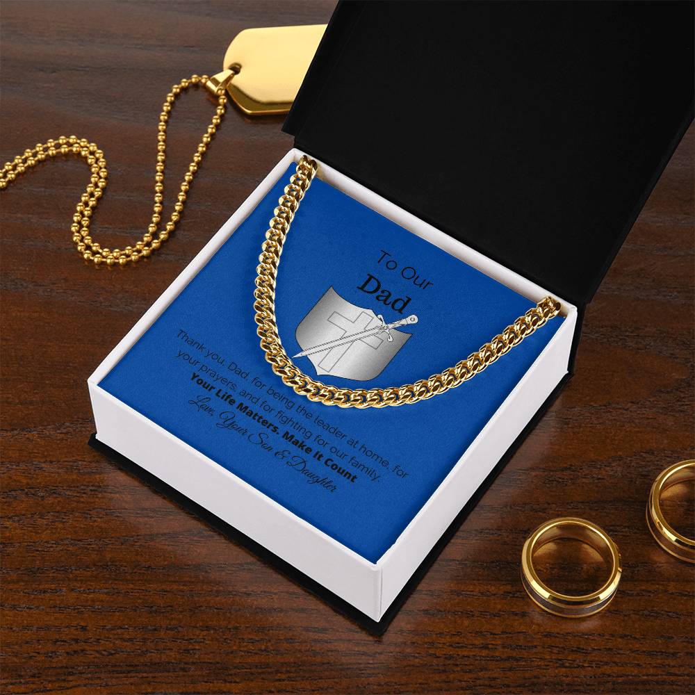 To Our Dad Gift For Him Cuban Link Chain Necklace Cuban Chain Necklace Stainless Steel 14K Yellow Gold Christmas Gift