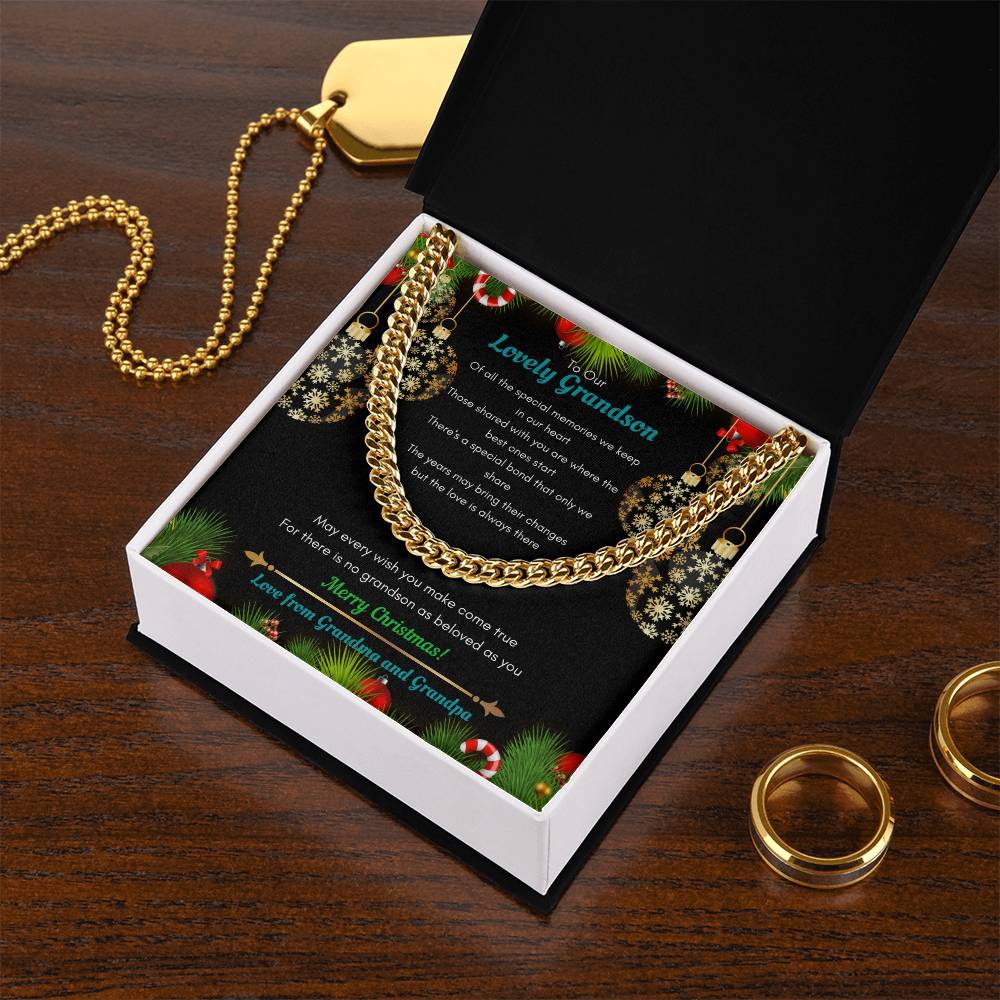 Grandparents To Grandson Christmas Cuban Chain Link Necklace Cuban Link Chain