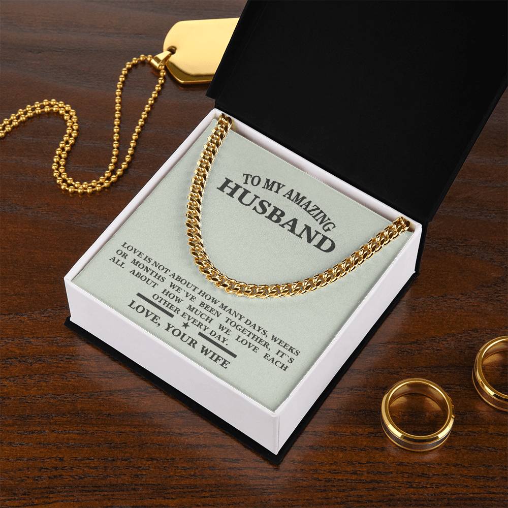 Stainless Steel Husband Birthday Husband Anniversary Cuban Link Chain Message Necklace For Husband Message Card Jewelr