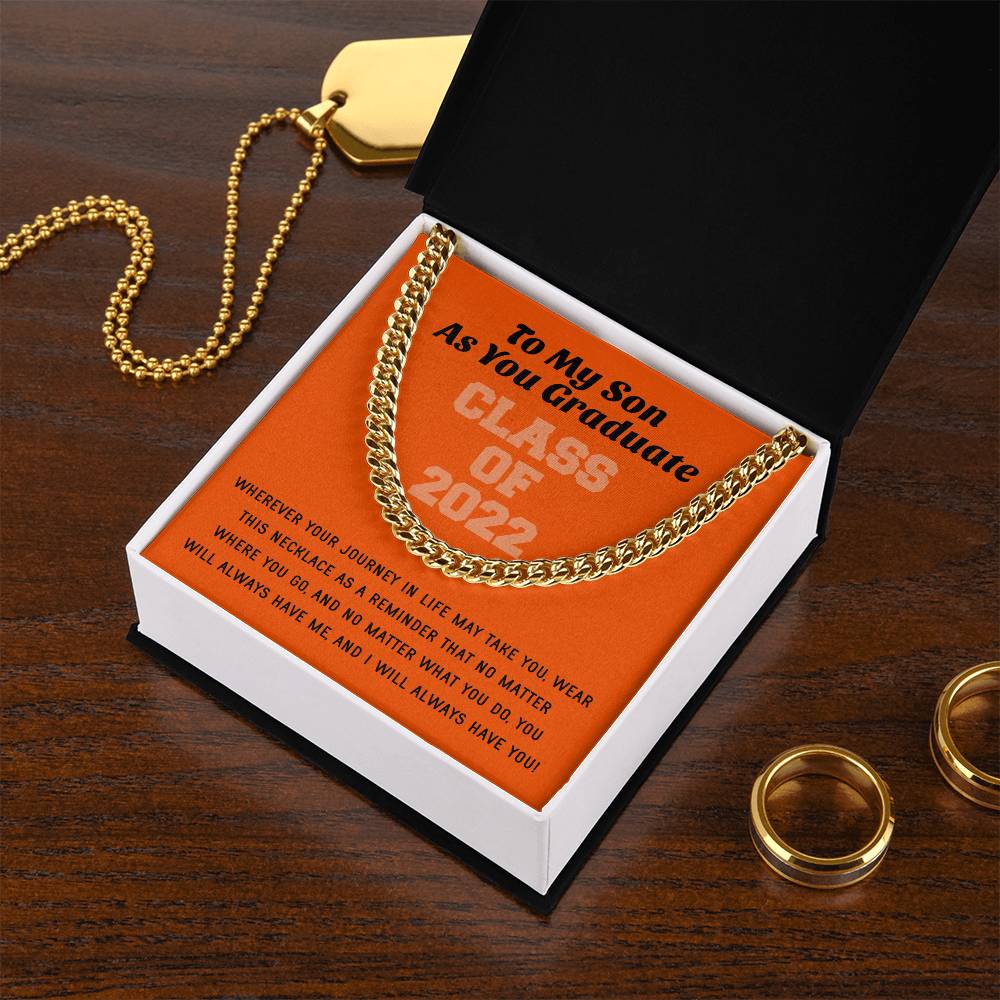 Son Graduation Class Of 2022 High School Graduation College Graduation Gift For Son Mens Gold Cuban Link Chain Necklac