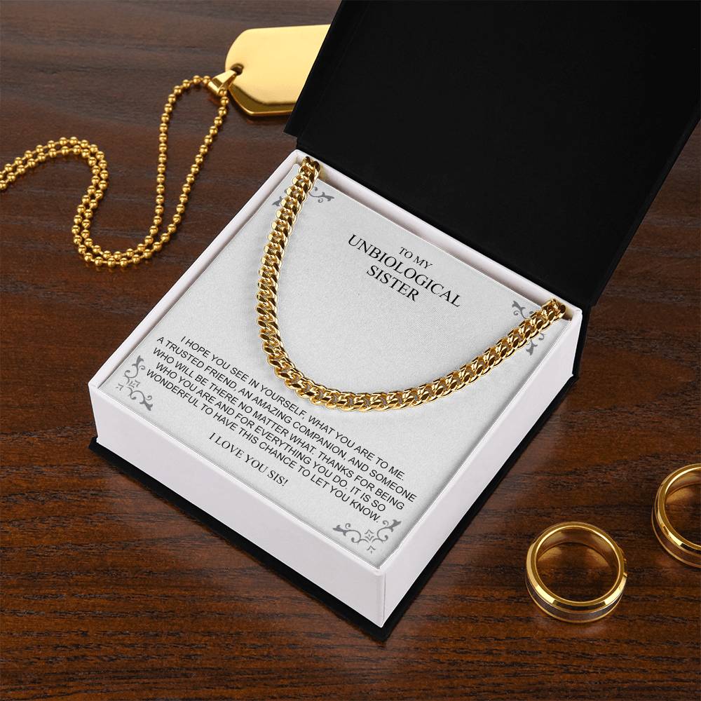 To My Unbiological Sister Necklace 14K Gold Gift For Friend Cuban Link Chain