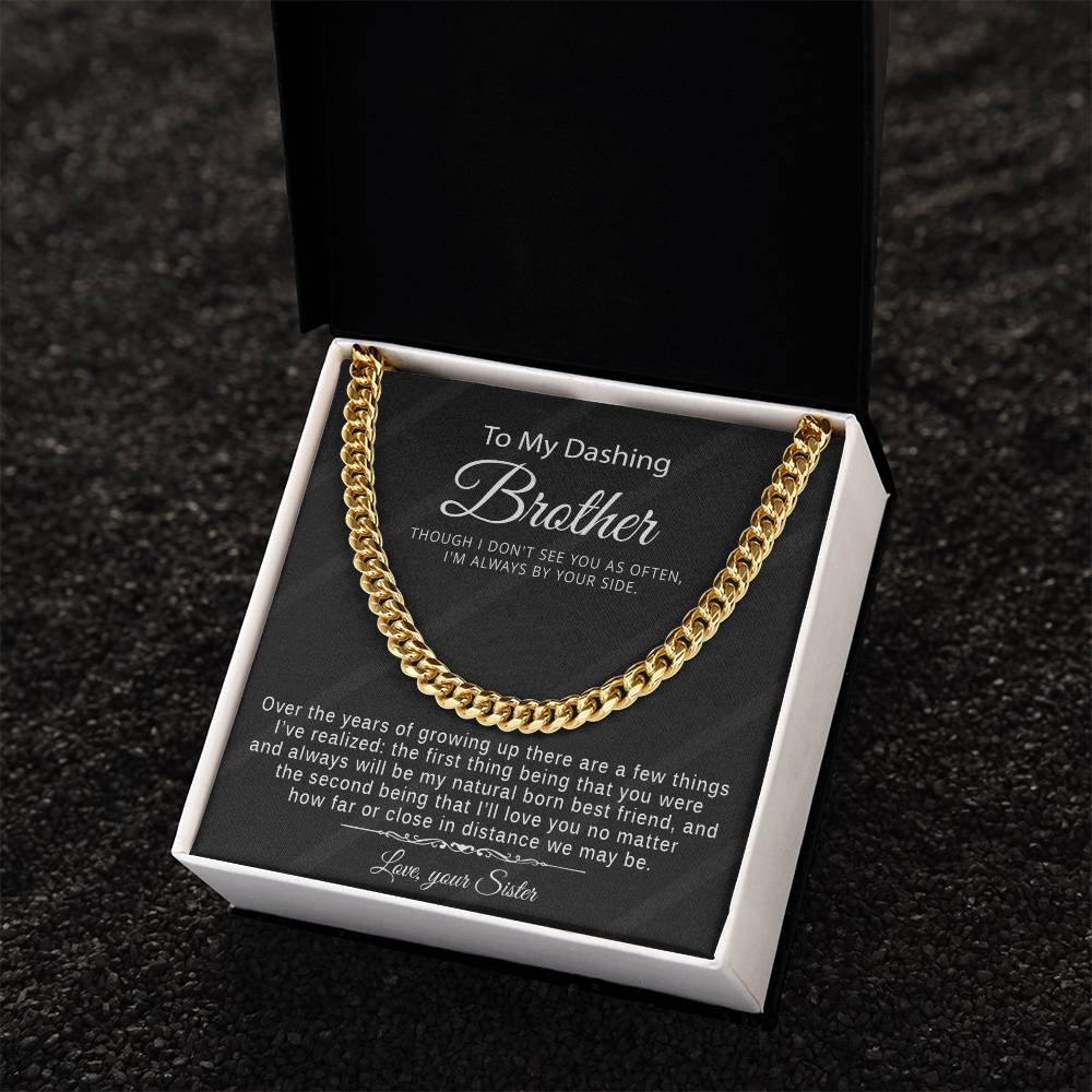 Gift For Brother From Sister - Cuban Link Chain Necklace With Message