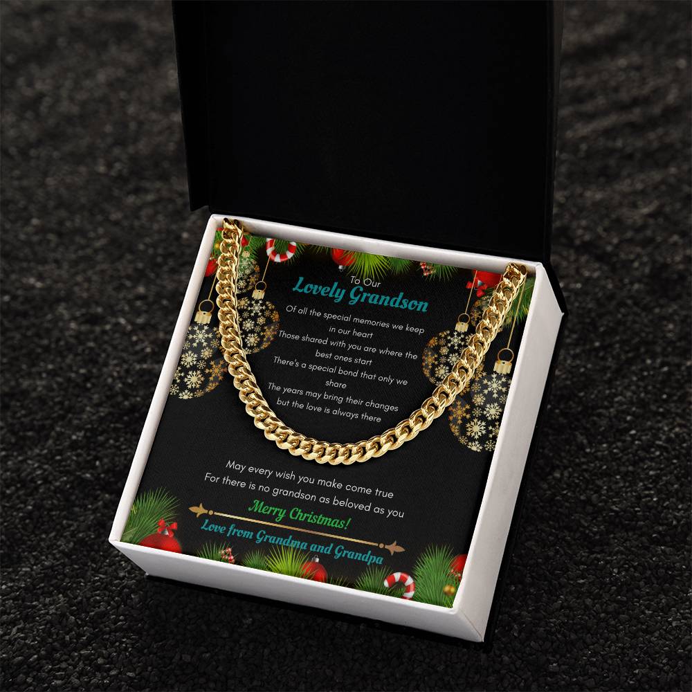 Grandparents To Grandson Christmas Cuban Chain Link Necklace Cuban Link Chain