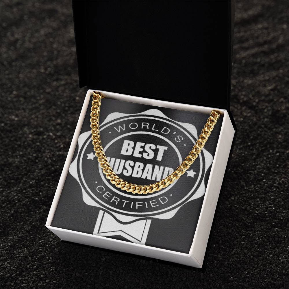 Worlds Best Husband Certified Beautiful Chain And Gift Box For Him Choose Silver Or Gold Cuban Link Chain