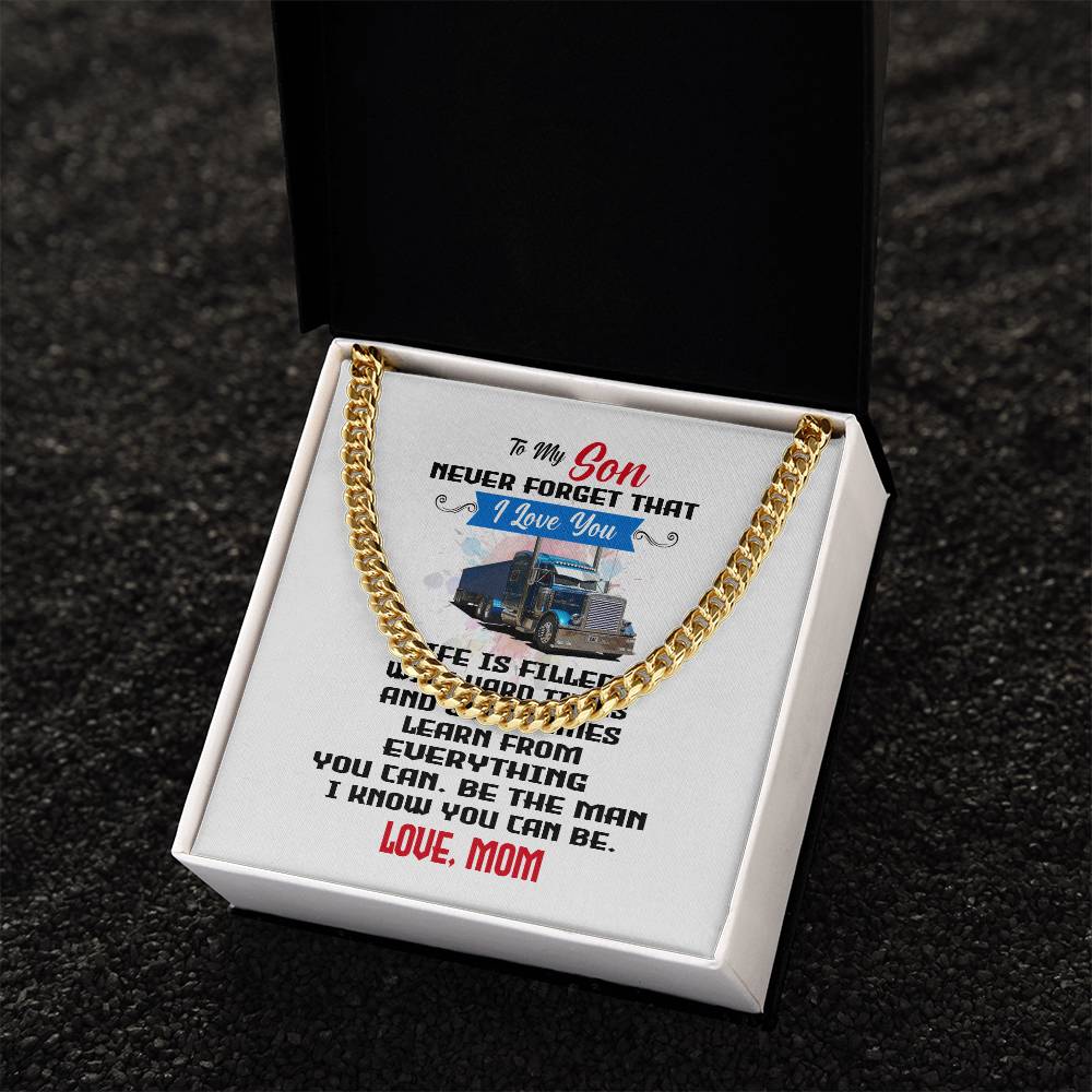 Never Forget I Love You Cuban Link Chain Necklace Mom Gift For Son