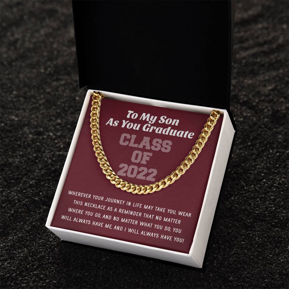 Son Graduation Class Of 2022 High School Graduation College Graduation Gift For Son Mens Gold Cuban Link Chain Necklac