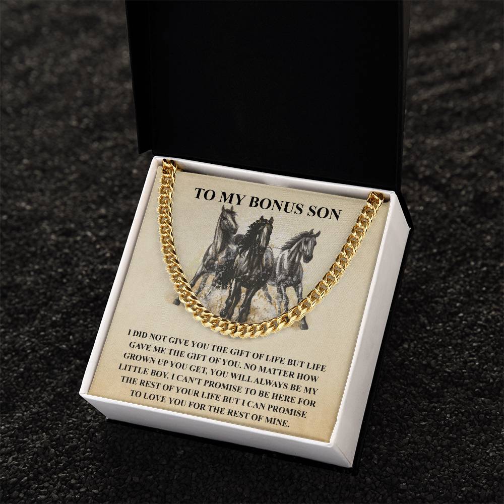 To My Bonus Son Necklace Gift For Step Son Bonus Son Graduation Graduate Gift Fathers Day Father Son Gift Horse Lover Cuban Link Chain
