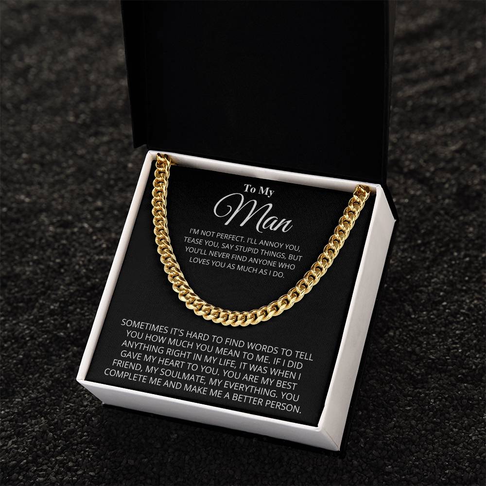 To My Man Chain Necklace Gift For Boyfriend Husband Birthday Gift Anniversary Gift Cuban Link Chain