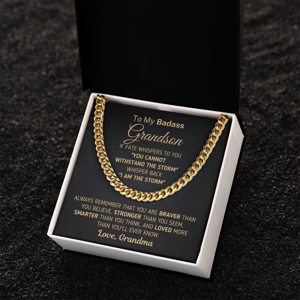 To My Badass Grandson Necklace Gift For Grandson From Grandma Cuban Link Chain Necklace For Grown Grandson