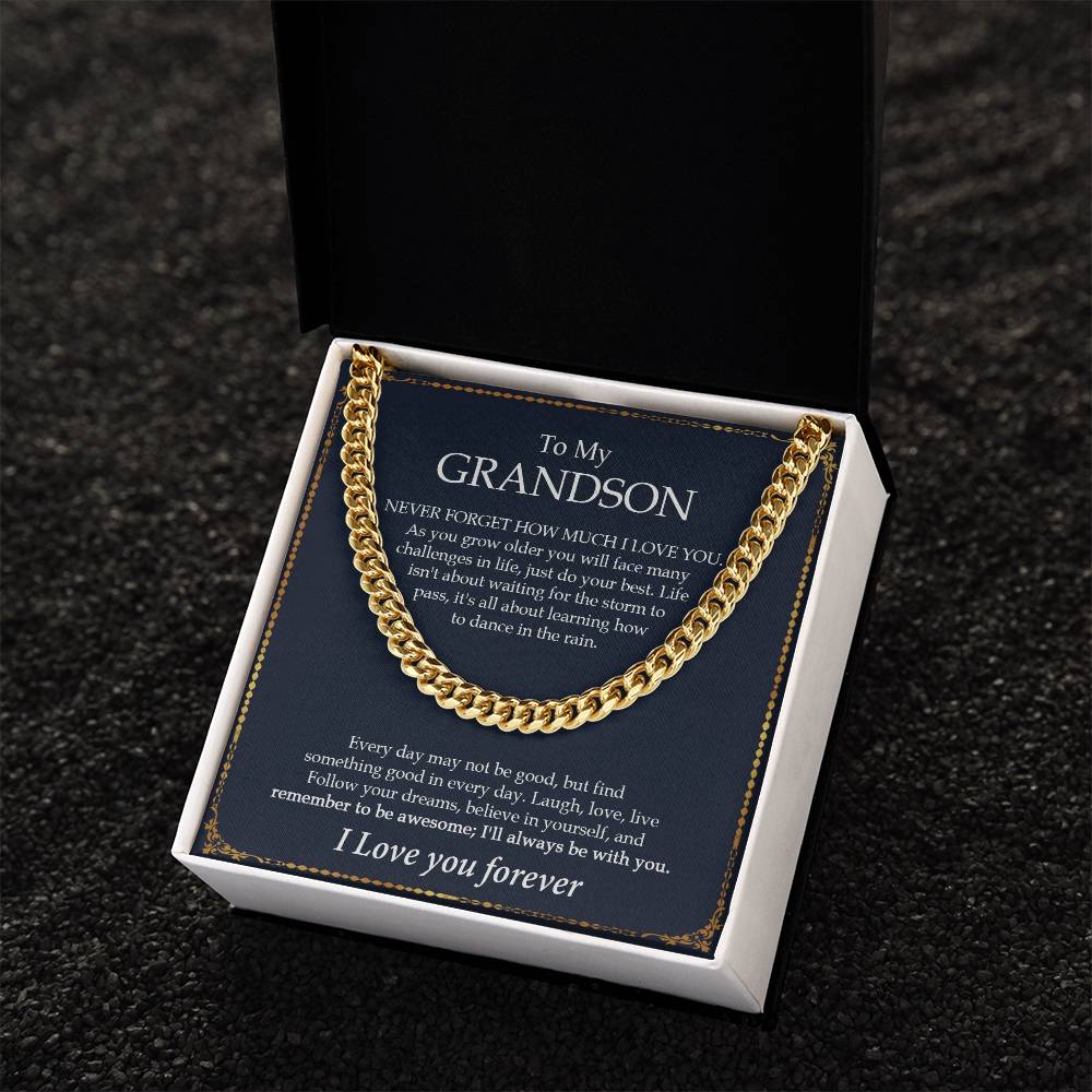 To My Grandson Chain Necklace Gift For Grandson Birthday Grandson Graduation Grown Up Grandson Cuban Link Chain
