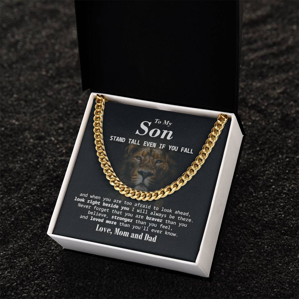 To My Son Stand Tall Even If You Fall Cuban Link Chain Necklace Gift For Son