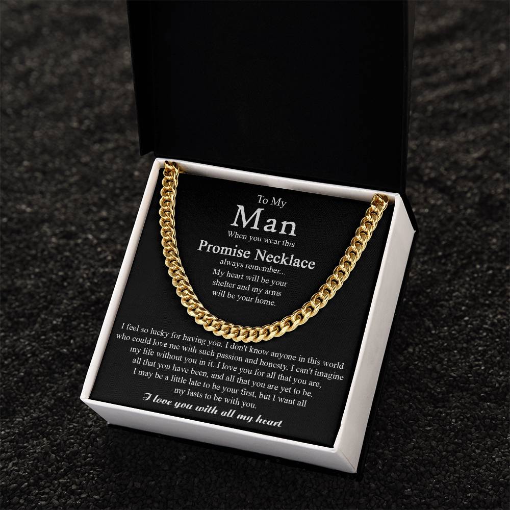 To My Man Necklace Gift For Boyfriend Husband Birthday Jewelry Gift Anniversary Gift Promise Necklace For Him Cuban Link Chain