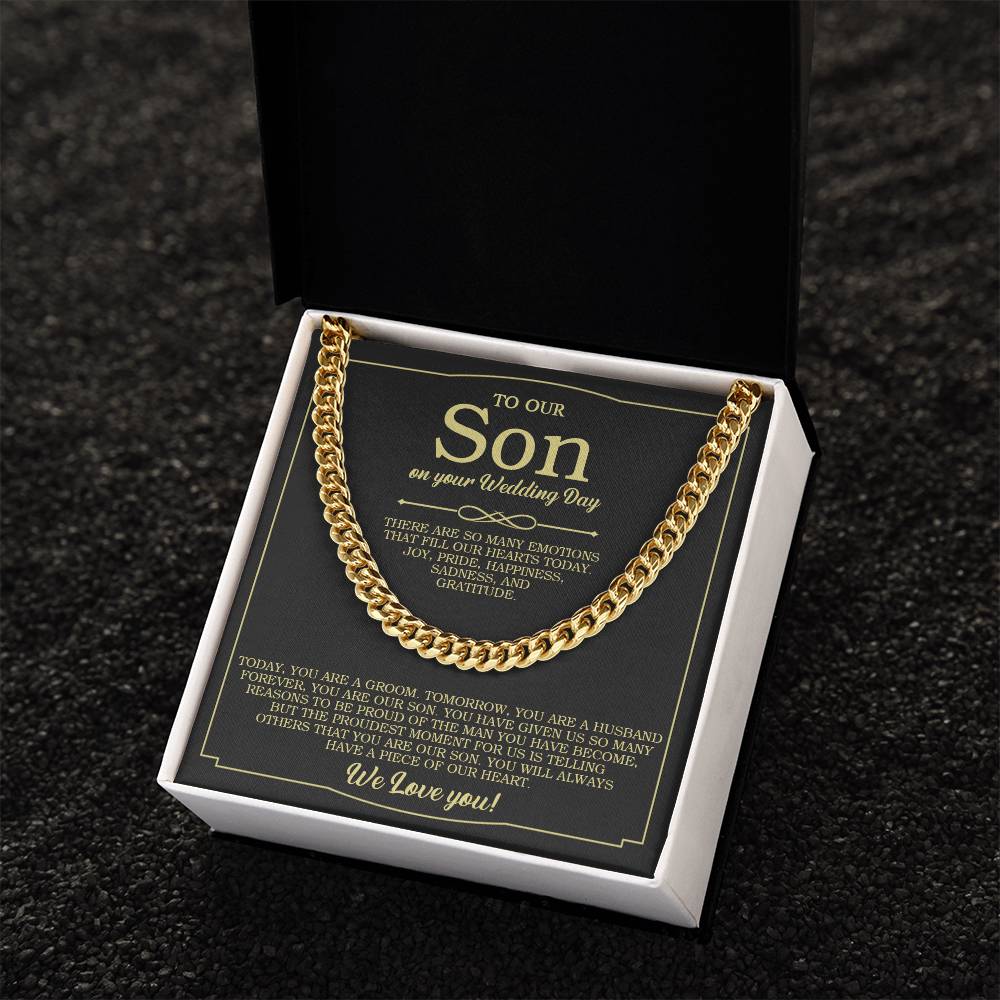 To Our Son On Your Wedding Day Cuban Chain Necklace Gift For Son From Mother And Dad Wedding Gift For Groom Groom Gift Cuban Link Chain
