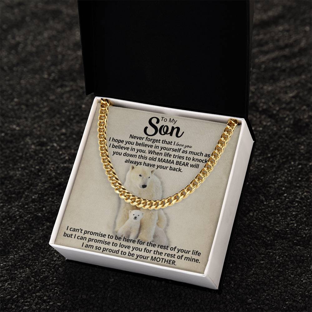 To My Son - Mama Bear  Cuban Link Chain Necklace