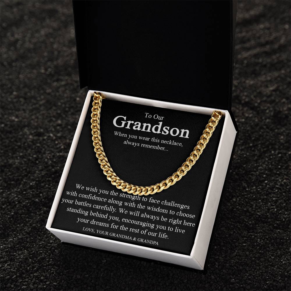 To Our Grandson Cuban Link Chain Necklace Gift For Grandson From Grandparents Grandson Birthday Communion Graduation G